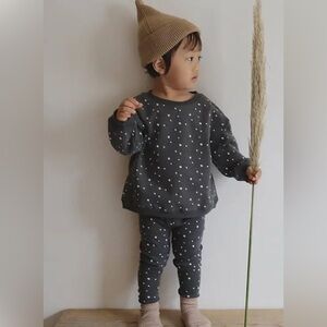 Organic Zoo Sweatshirt + Legging Set, Navy/White Polka Dots, Size 0-6 Months